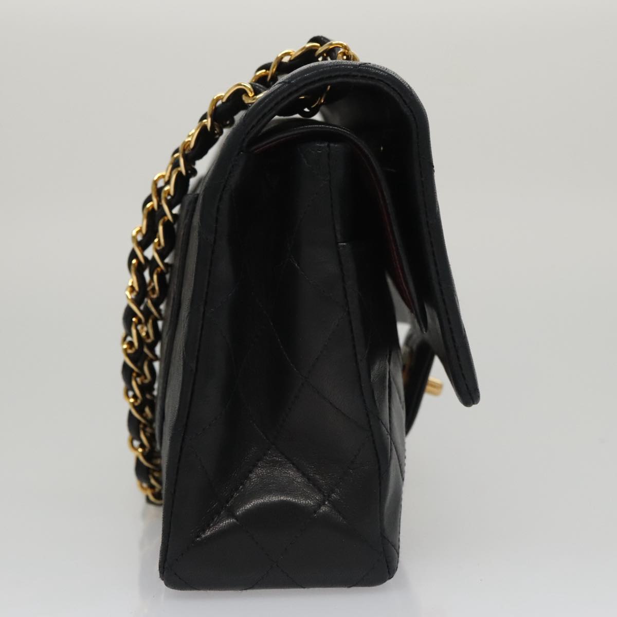 CHANEL Matelasse 25 Double Flap Chain Shoulder Bag Lamb Skin Black yk16454A