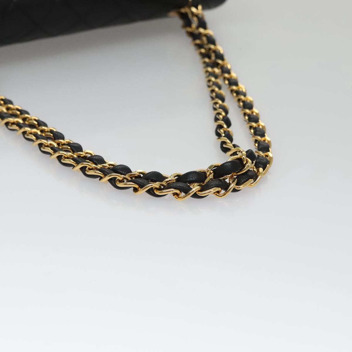 CHANEL Matelasse 25 Double Flap Chain Shoulder Bag Lamb Skin Black yk16454A