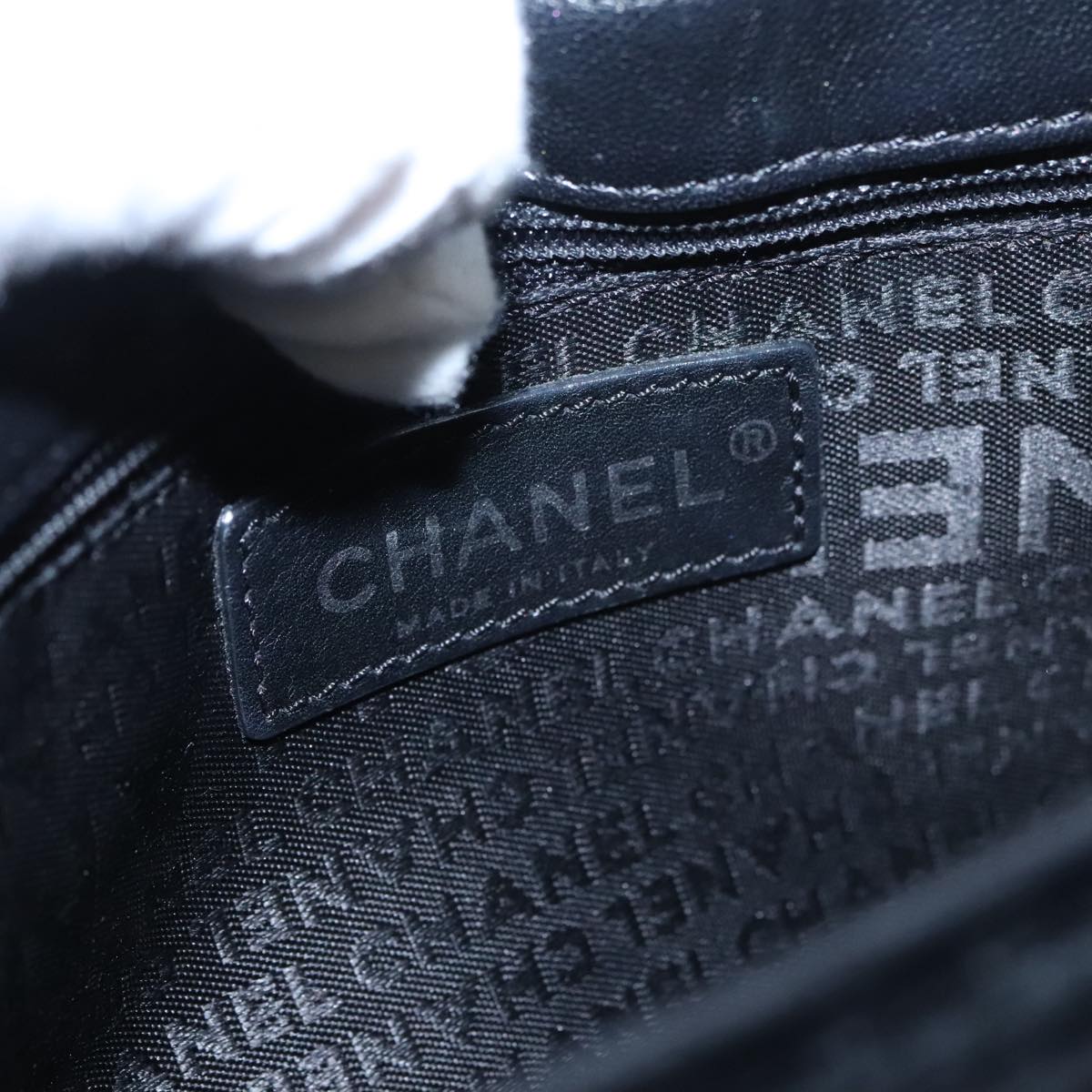 CHANEL Chain Camelia Shoulder Bag Velor Leather Black Silver CC yk16500