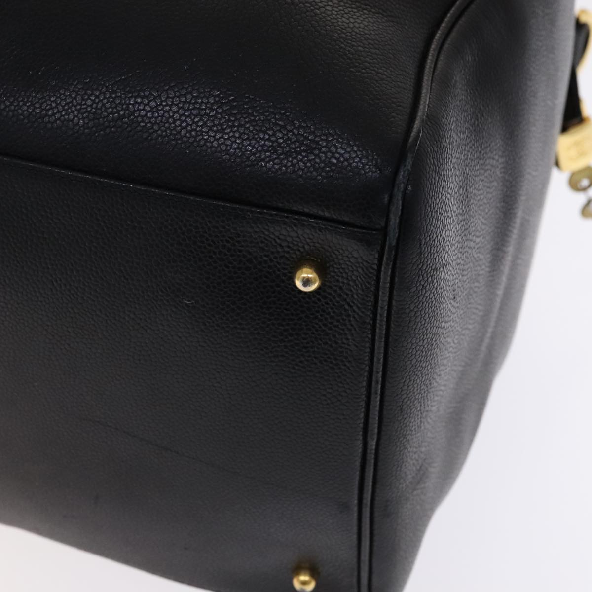 CHANEL COCO Mark Boston Bag Caviar Skin Black Gold CC yk16646