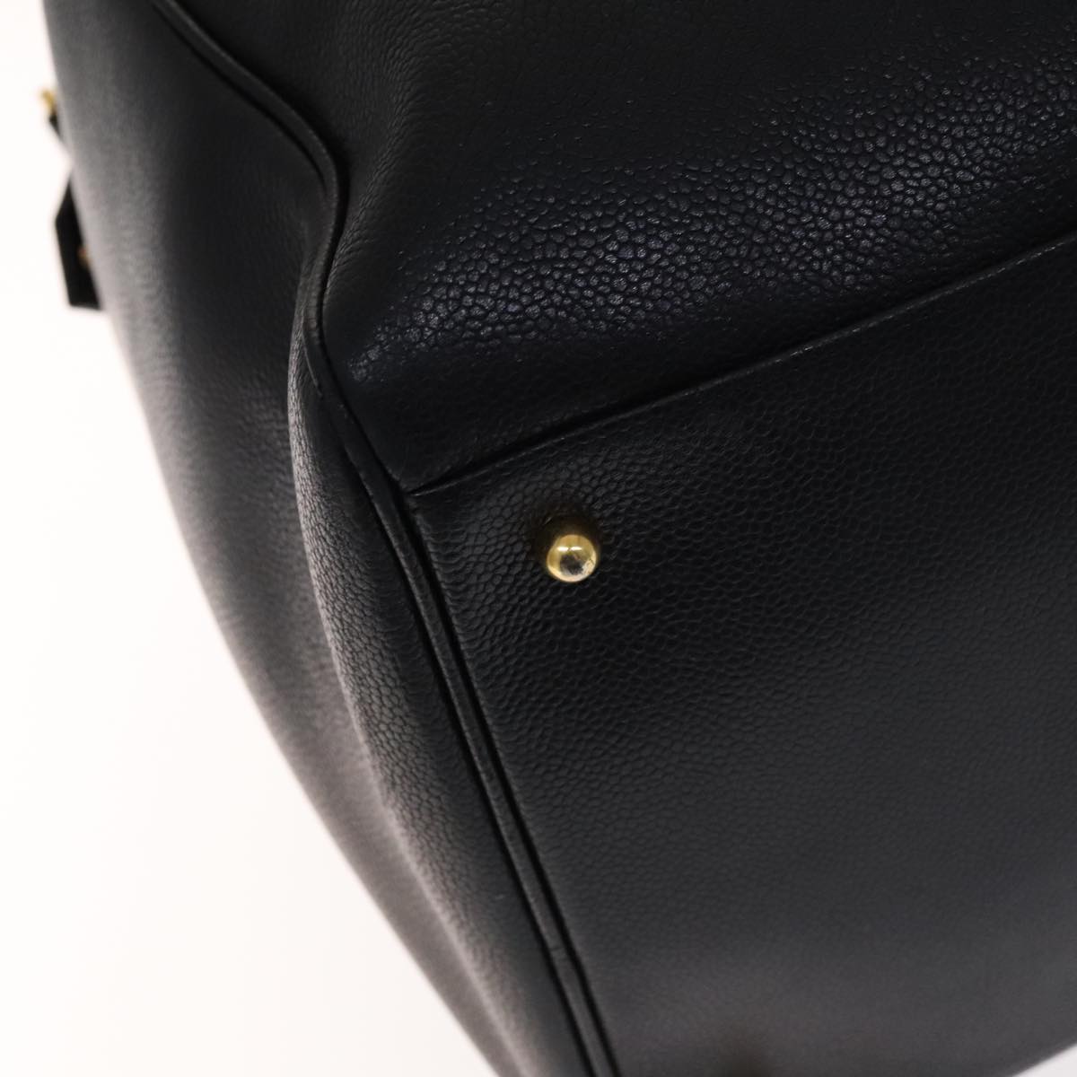 CHANEL COCO Mark Boston Bag Caviar Skin Black Gold CC yk16646