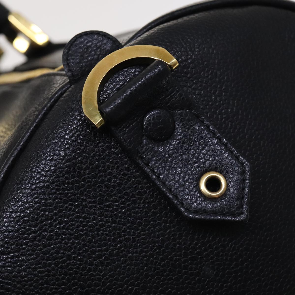 CHANEL COCO Mark Boston Bag Caviar Skin Black Gold CC yk16646