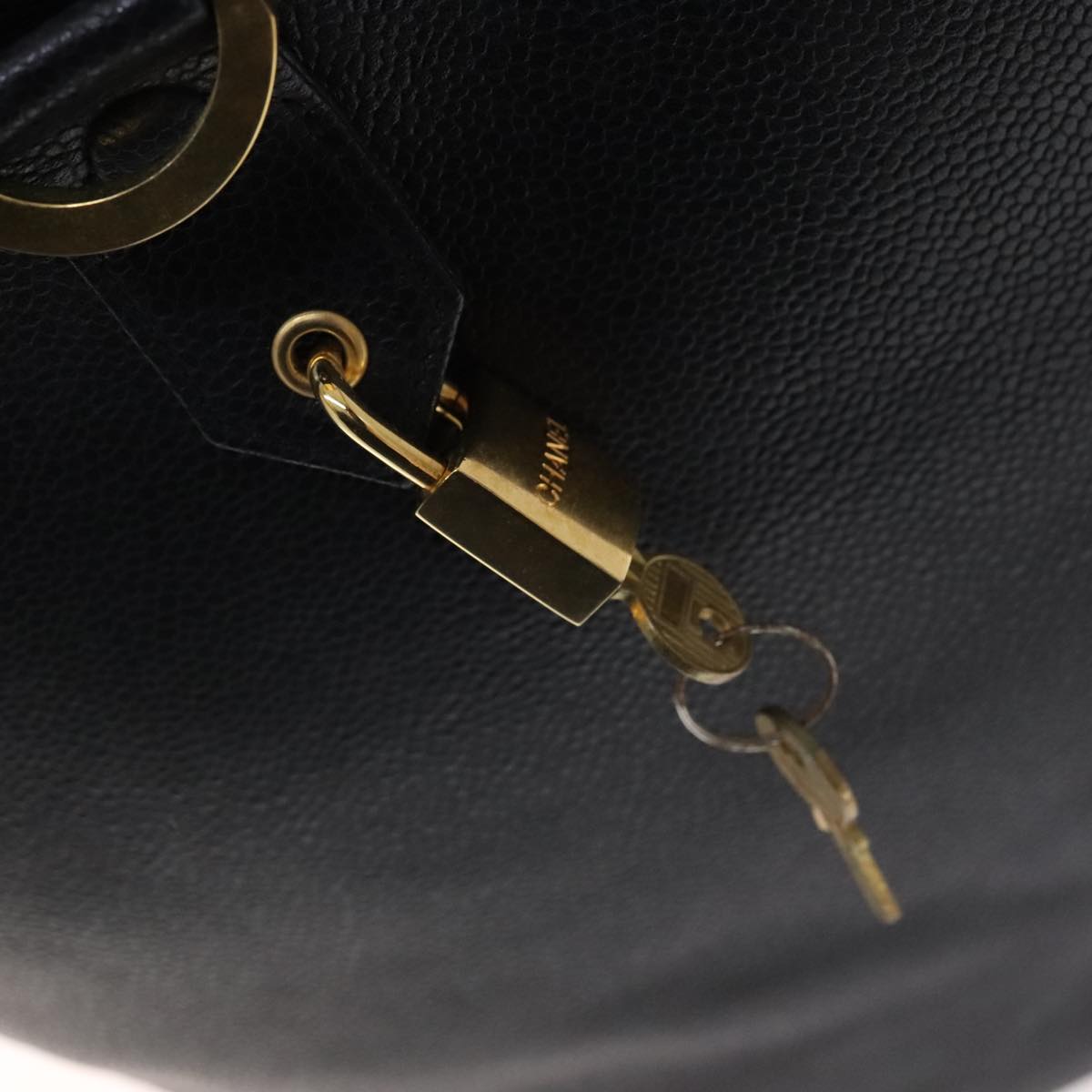 CHANEL COCO Mark Boston Bag Caviar Skin Black Gold CC yk16646