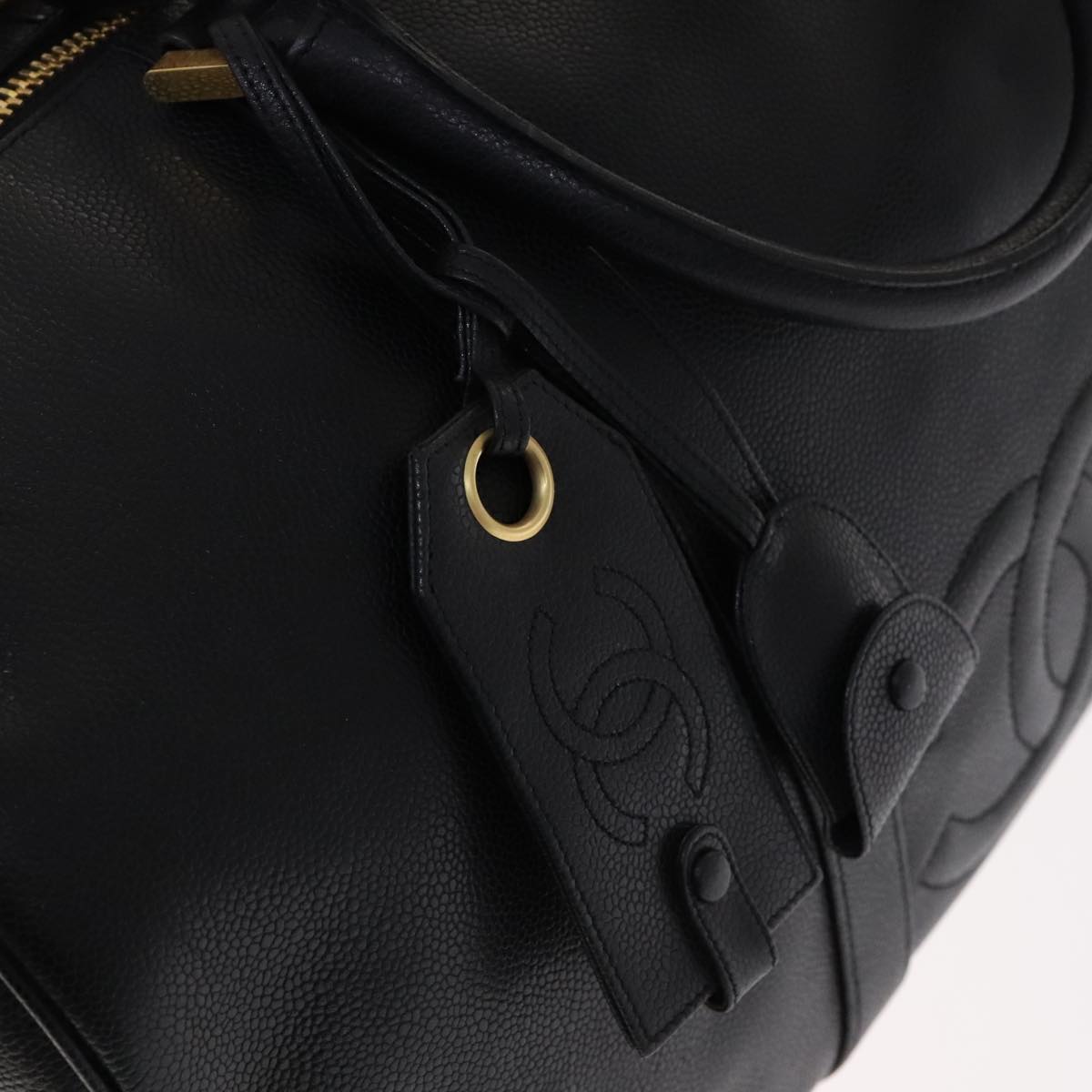 CHANEL COCO Mark Boston Bag Caviar Skin Black Gold CC yk16646