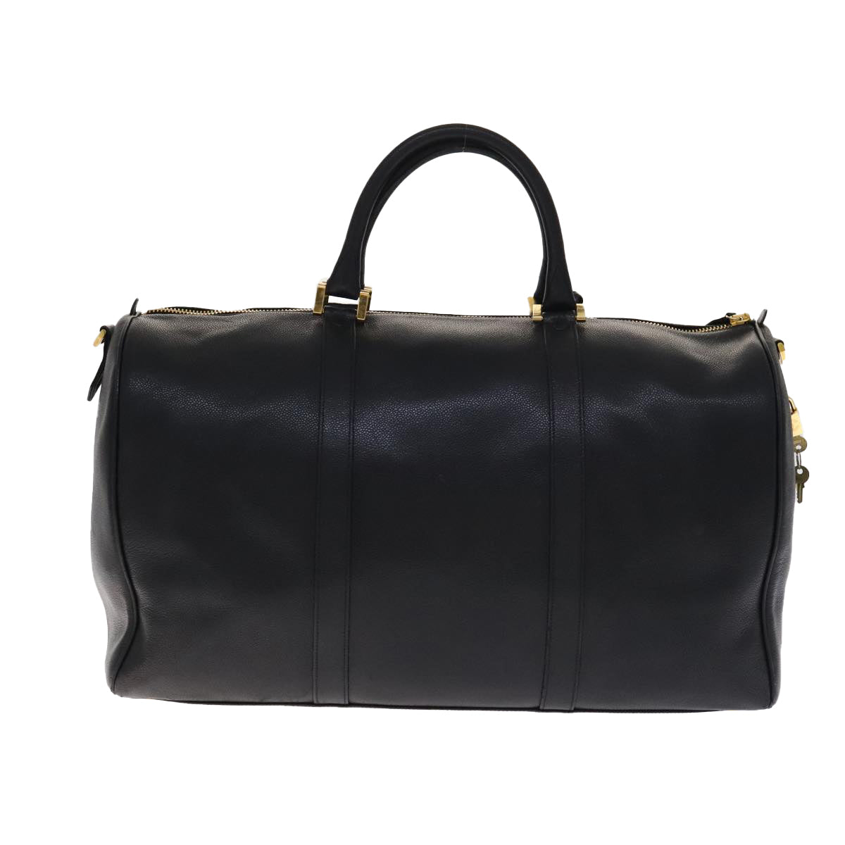 CHANEL COCO Mark Boston Bag Caviar Skin Black Gold CC yk16646
