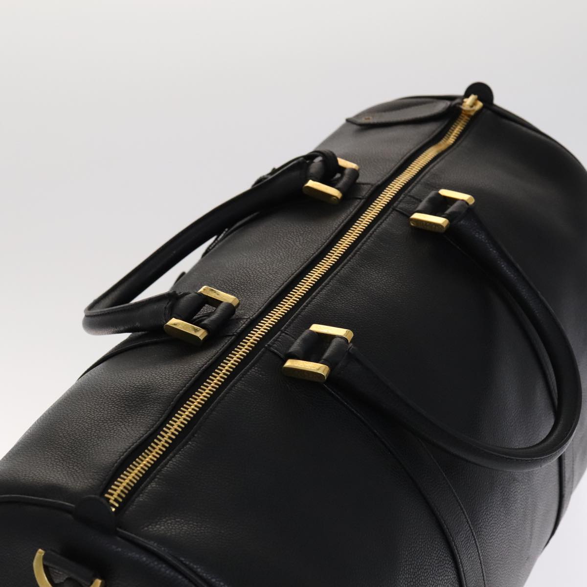 CHANEL COCO Mark Boston Bag Caviar Skin Black Gold CC yk16646