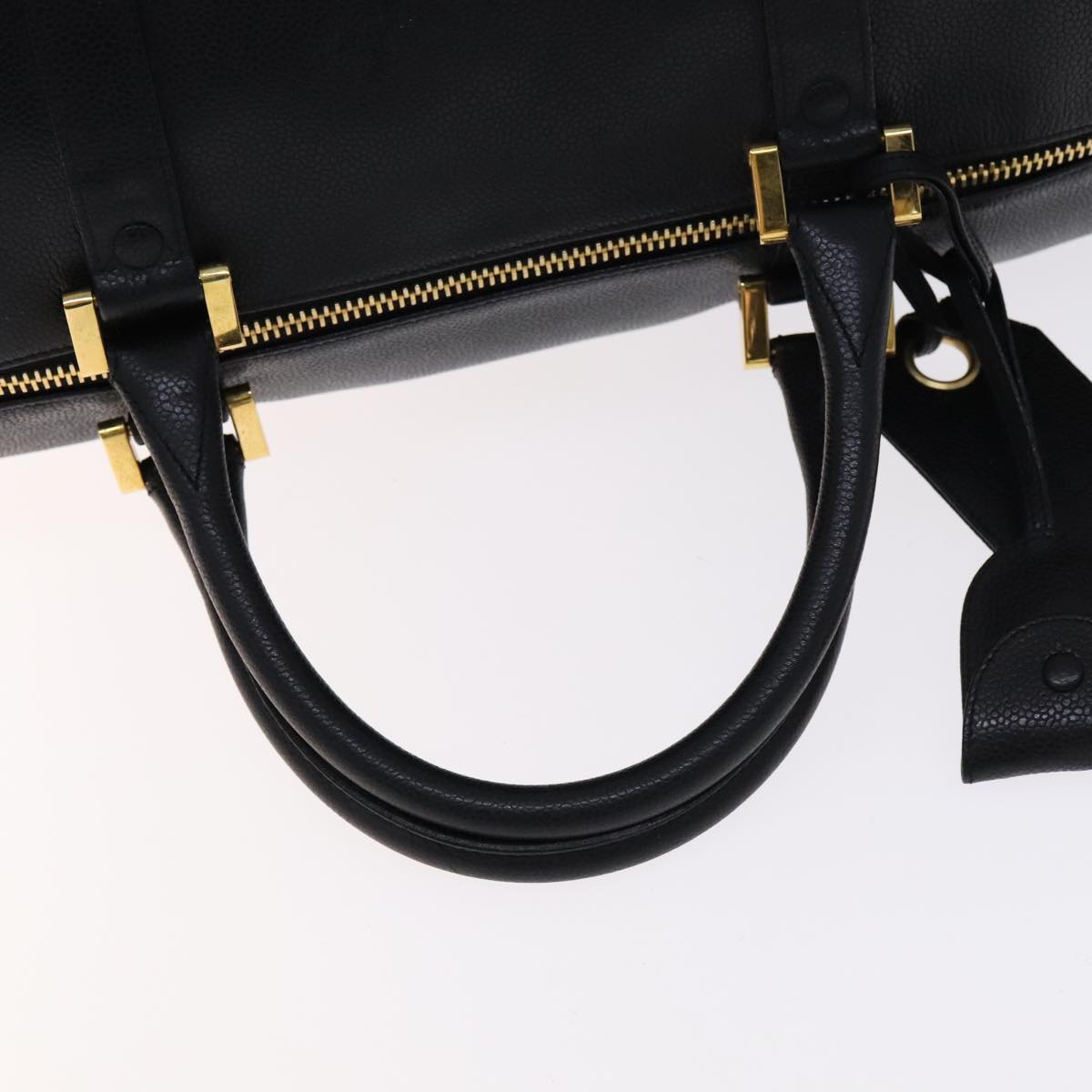CHANEL COCO Mark Boston Bag Caviar Skin Black Gold CC yk16646
