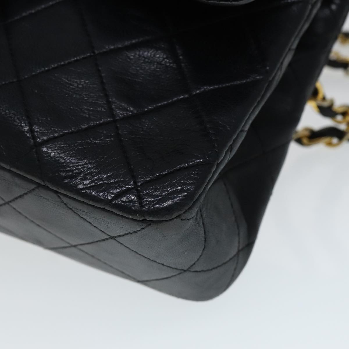 CHANEL Matelasse 23 Double Flap Chain Bag Lamb Skin Black Gold CC yk16744A