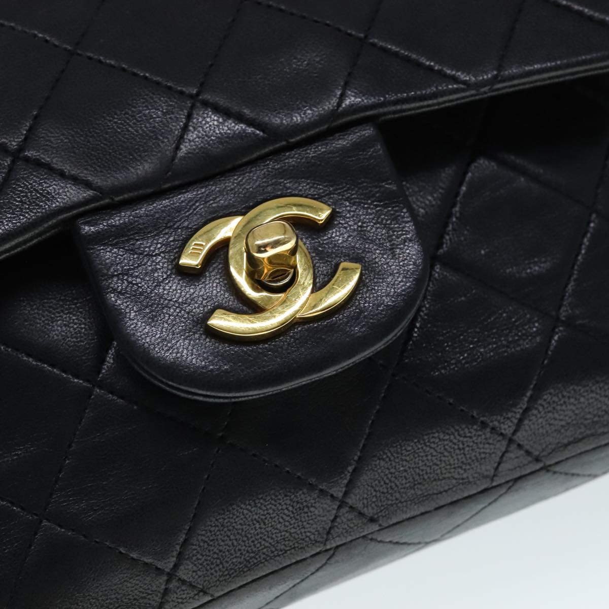CHANEL Matelasse 23 Double Flap Chain Bag Lamb Skin Black Gold CC yk16744A