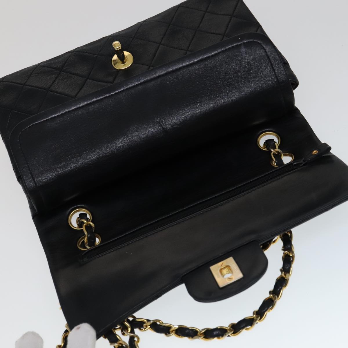 CHANEL Matelasse 23 Double Flap Chain Bag Lamb Skin Black Gold CC yk16744A