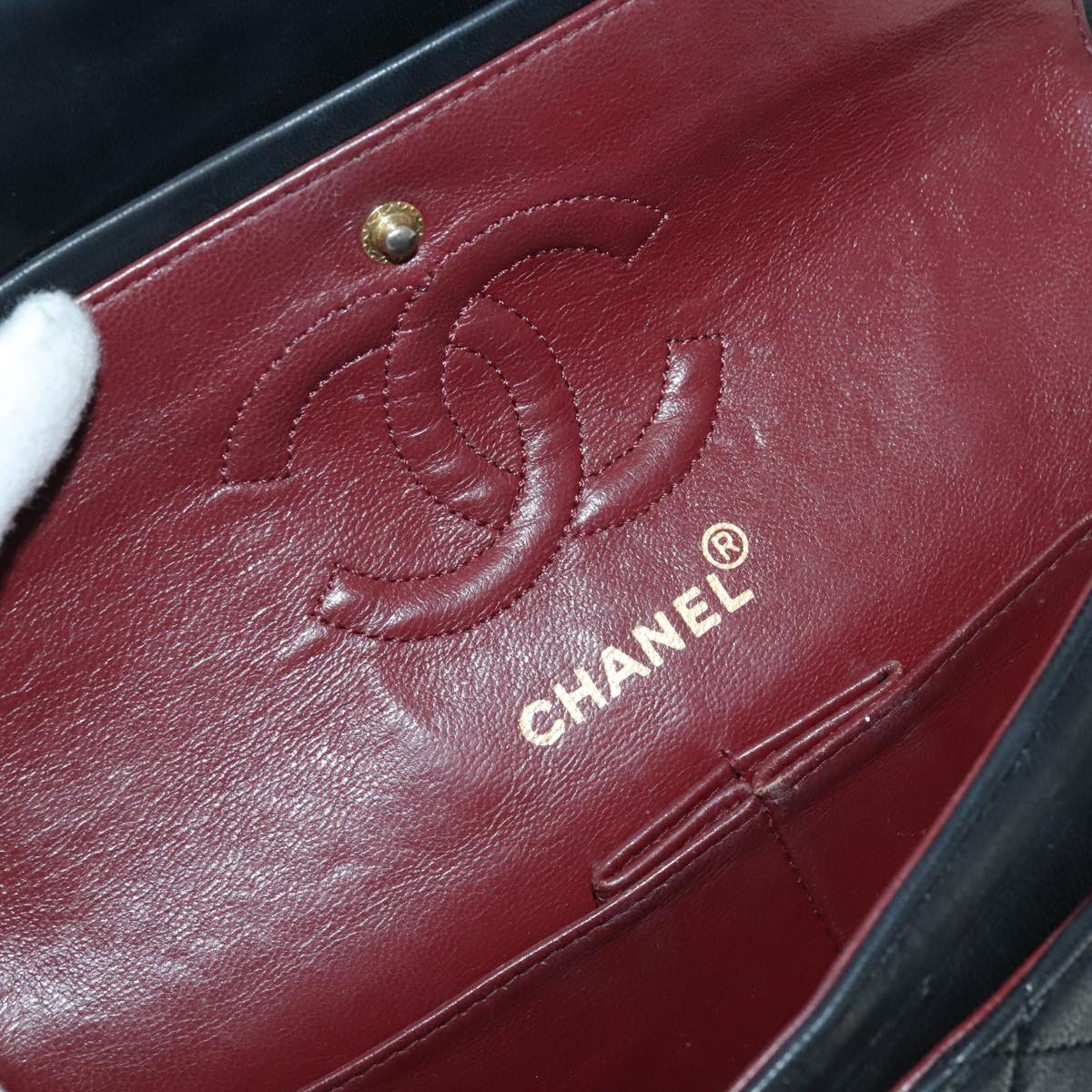 CHANEL Matelasse 23 Double Flap Chain Bag Lamb Skin Black Gold CC yk16744A