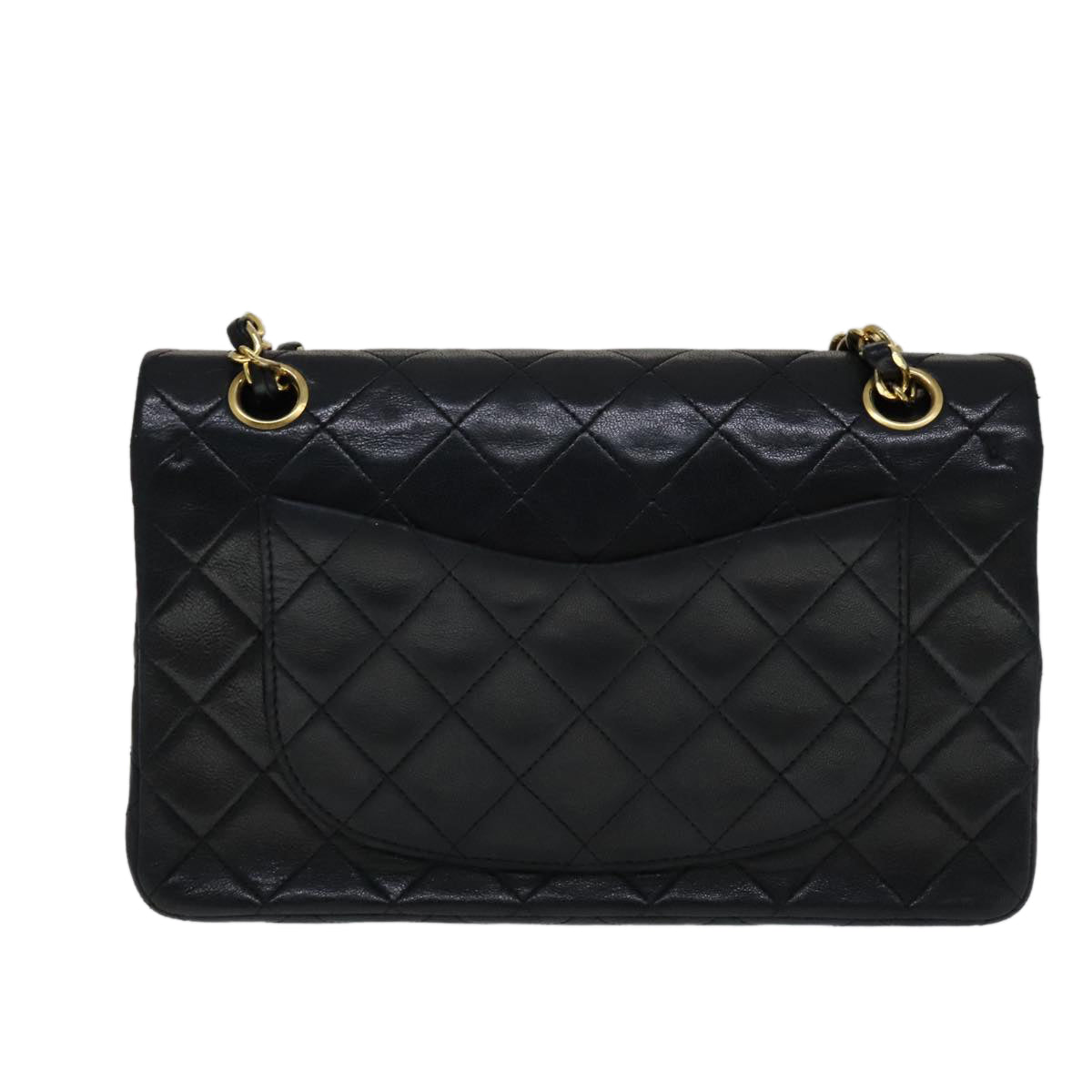 CHANEL Matelasse 23 Double Flap Chain Bag Lamb Skin Black Gold CC yk16744A