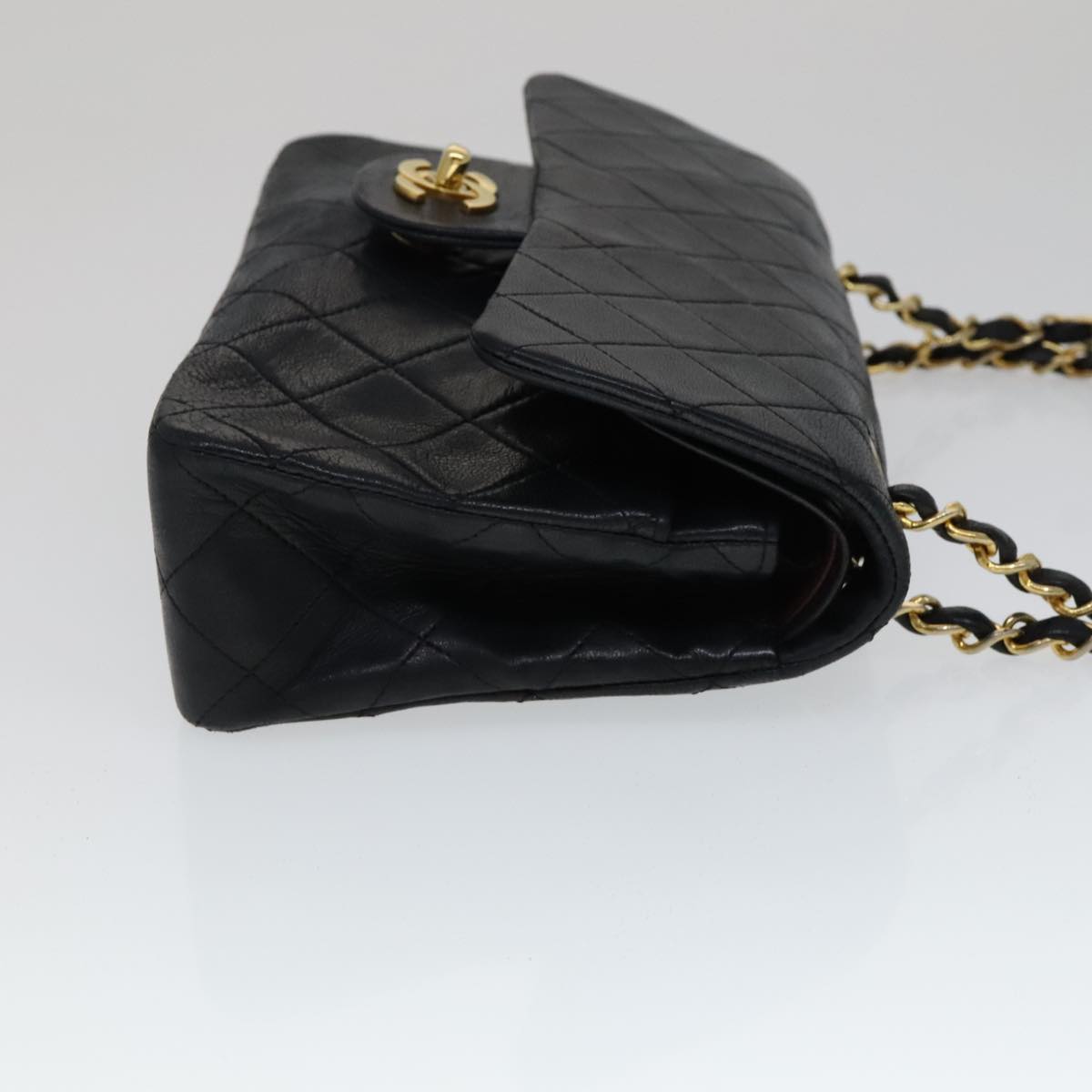 CHANEL Matelasse 23 Double Flap Chain Bag Lamb Skin Black Gold CC yk16744A