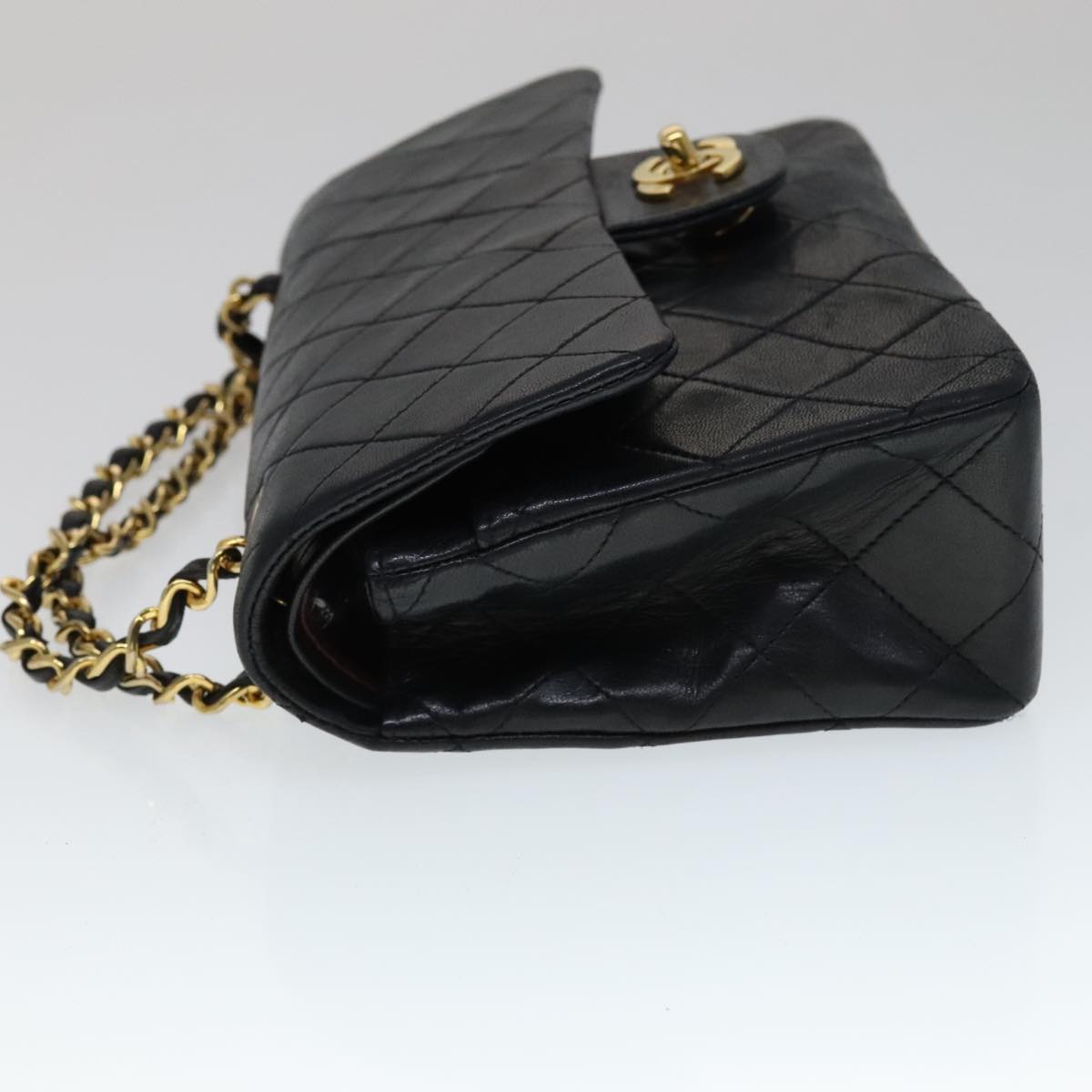 CHANEL Matelasse 23 Double Flap Chain Bag Lamb Skin Black Gold CC yk16744A