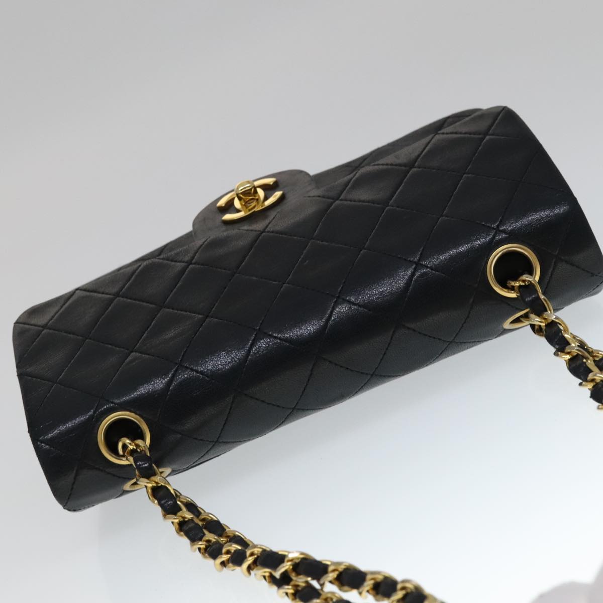 CHANEL Matelasse 23 Double Flap Chain Bag Lamb Skin Black Gold CC yk16744A