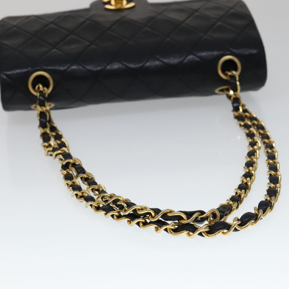 CHANEL Matelasse 23 Double Flap Chain Bag Lamb Skin Black Gold CC yk16744A