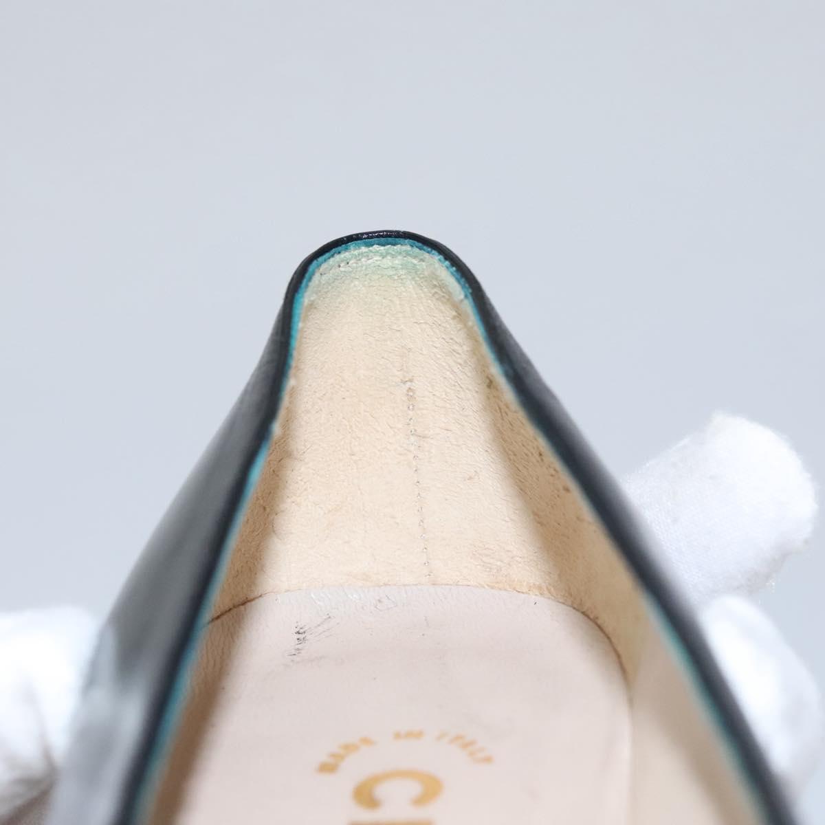 CHANEL COCO Mark Pumps shoes Leather 36 1/2 Black CC yk16951