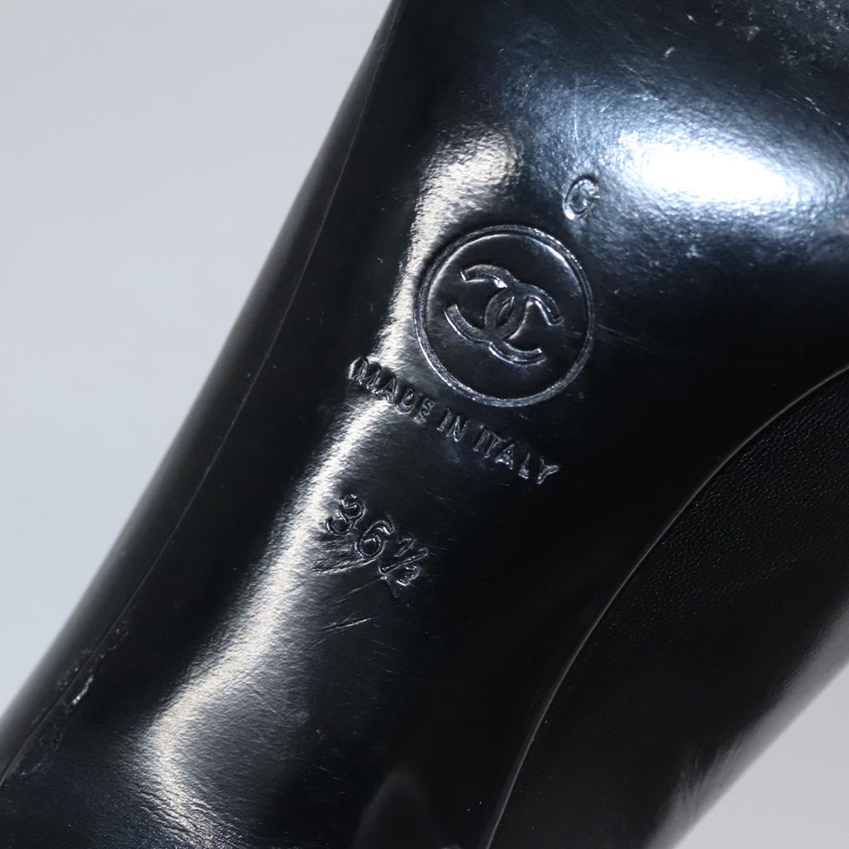 CHANEL COCO Mark Pumps shoes Leather 36 1/2 Black CC yk16951