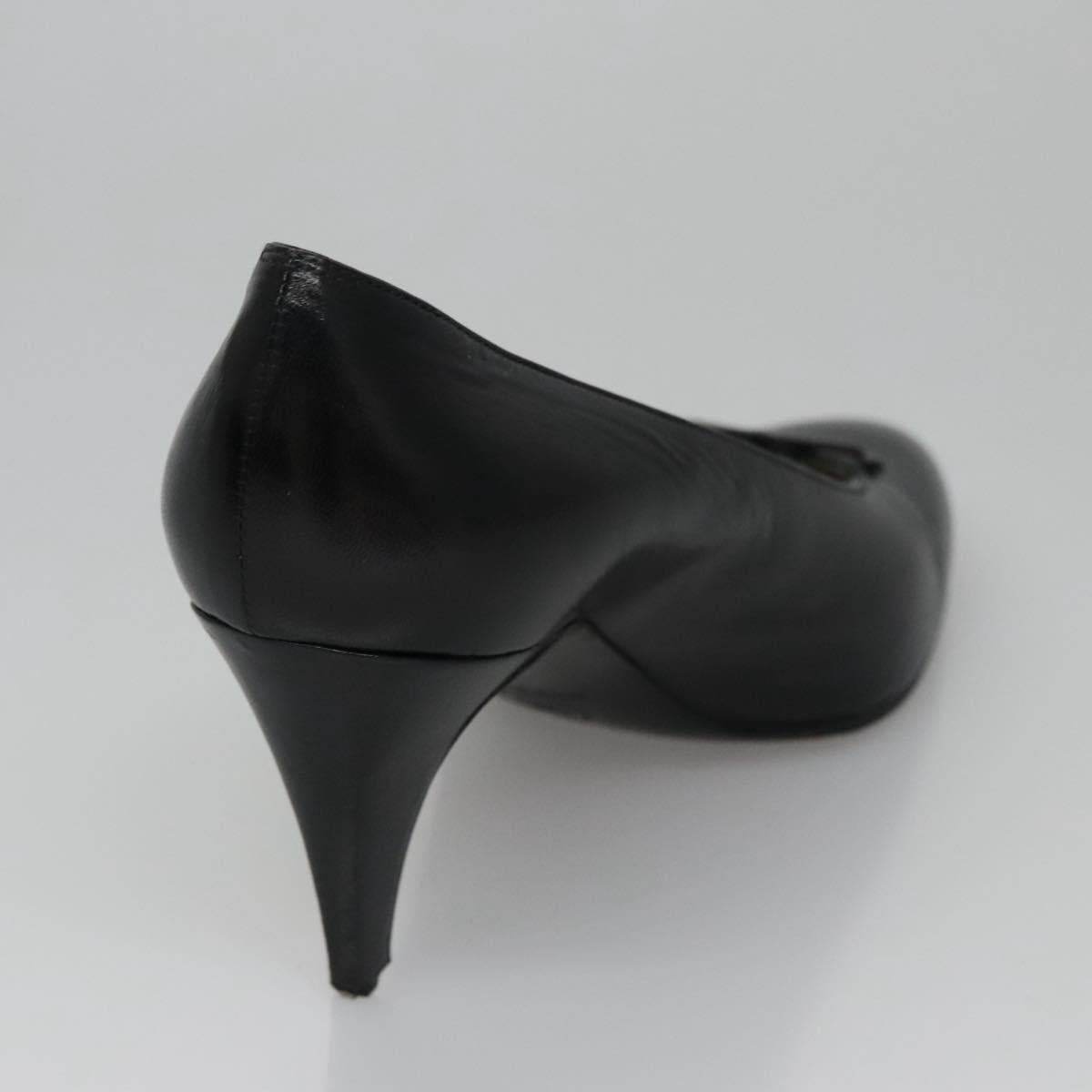 CHANEL COCO Mark Pumps shoes Leather 36 1/2 Black CC yk16951