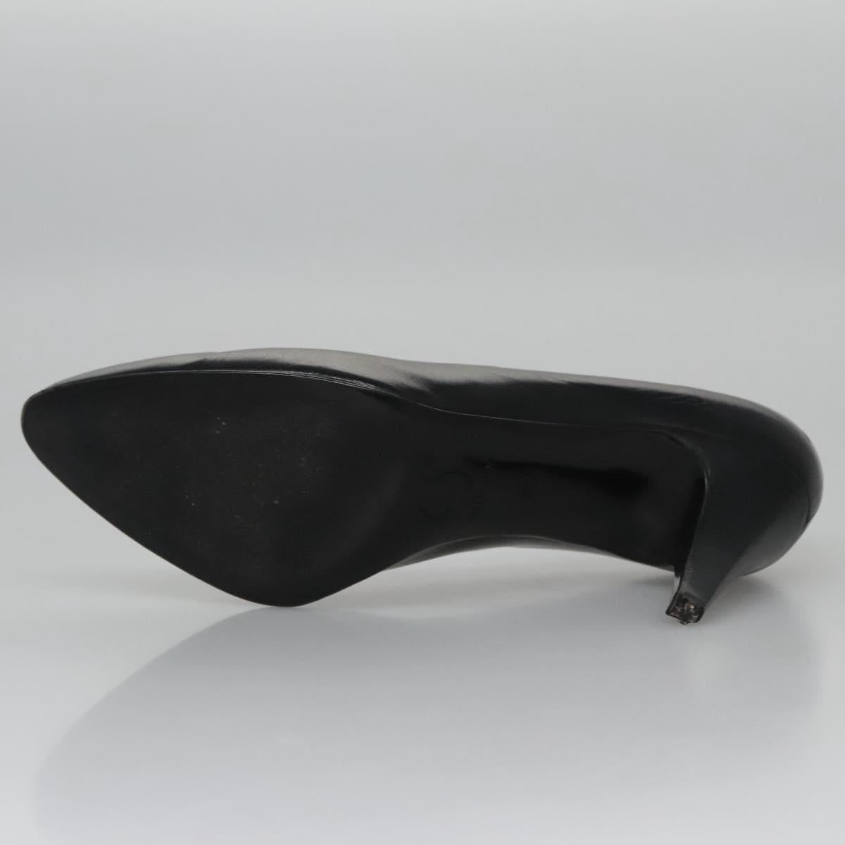 CHANEL COCO Mark Pumps shoes Leather 36 1/2 Black CC yk16951
