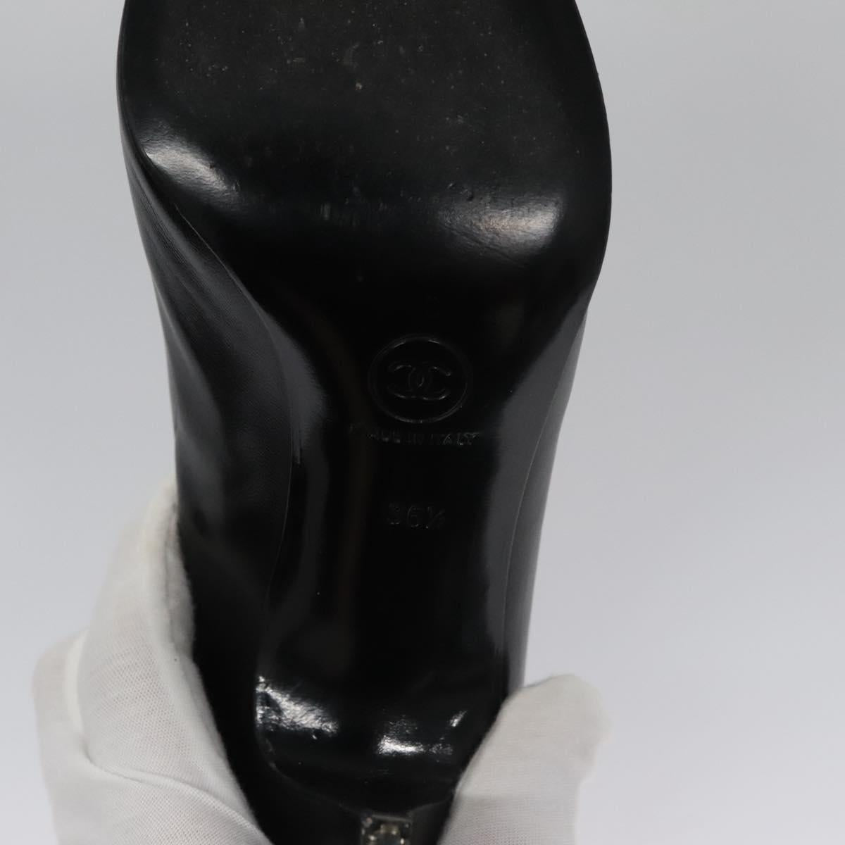CHANEL COCO Mark Pumps shoes Leather 36 1/2 Black CC yk16951