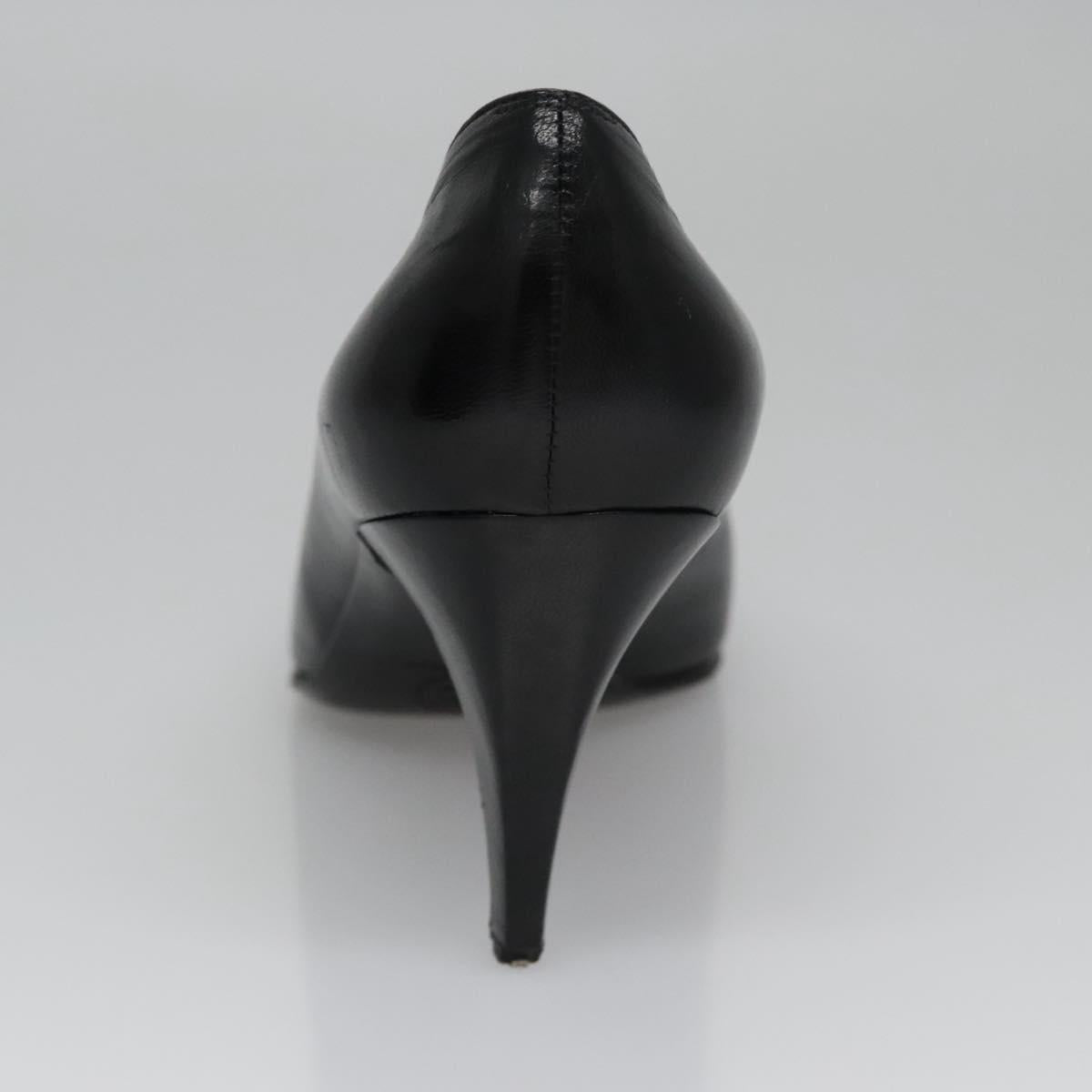 CHANEL COCO Mark Pumps shoes Leather 36 1/2 Black CC yk16951