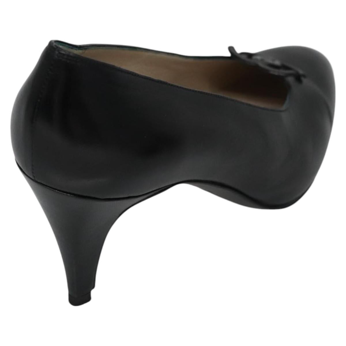 CHANEL COCO Mark Pumps shoes Leather 36 1/2 Black CC yk16951