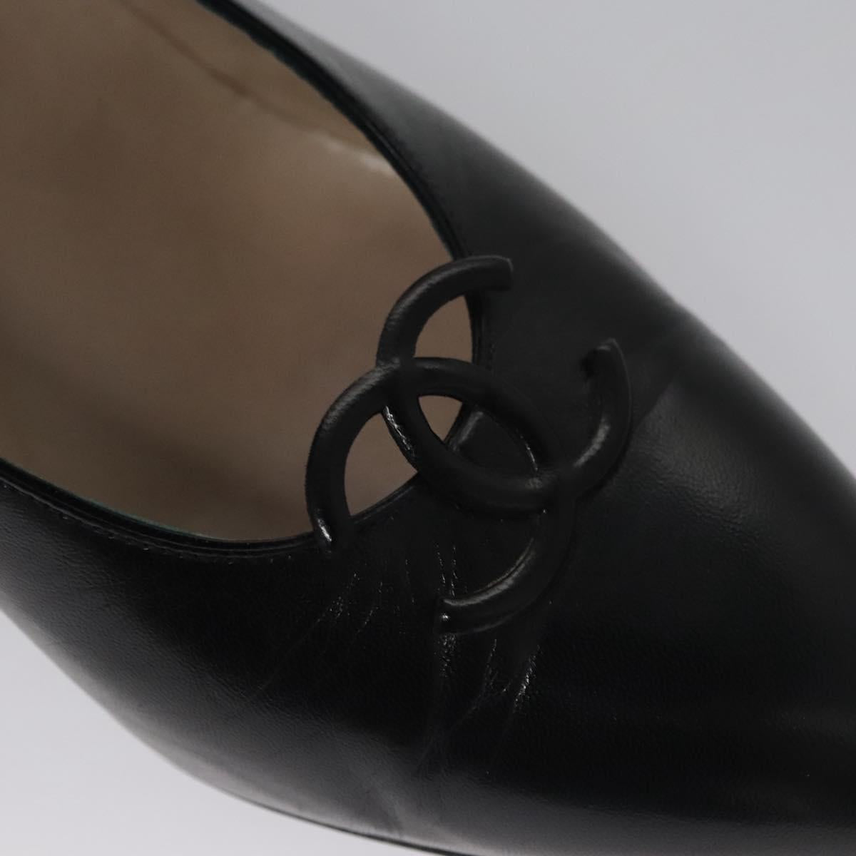 CHANEL COCO Mark Pumps shoes Leather 36 1/2 Black CC yk16951