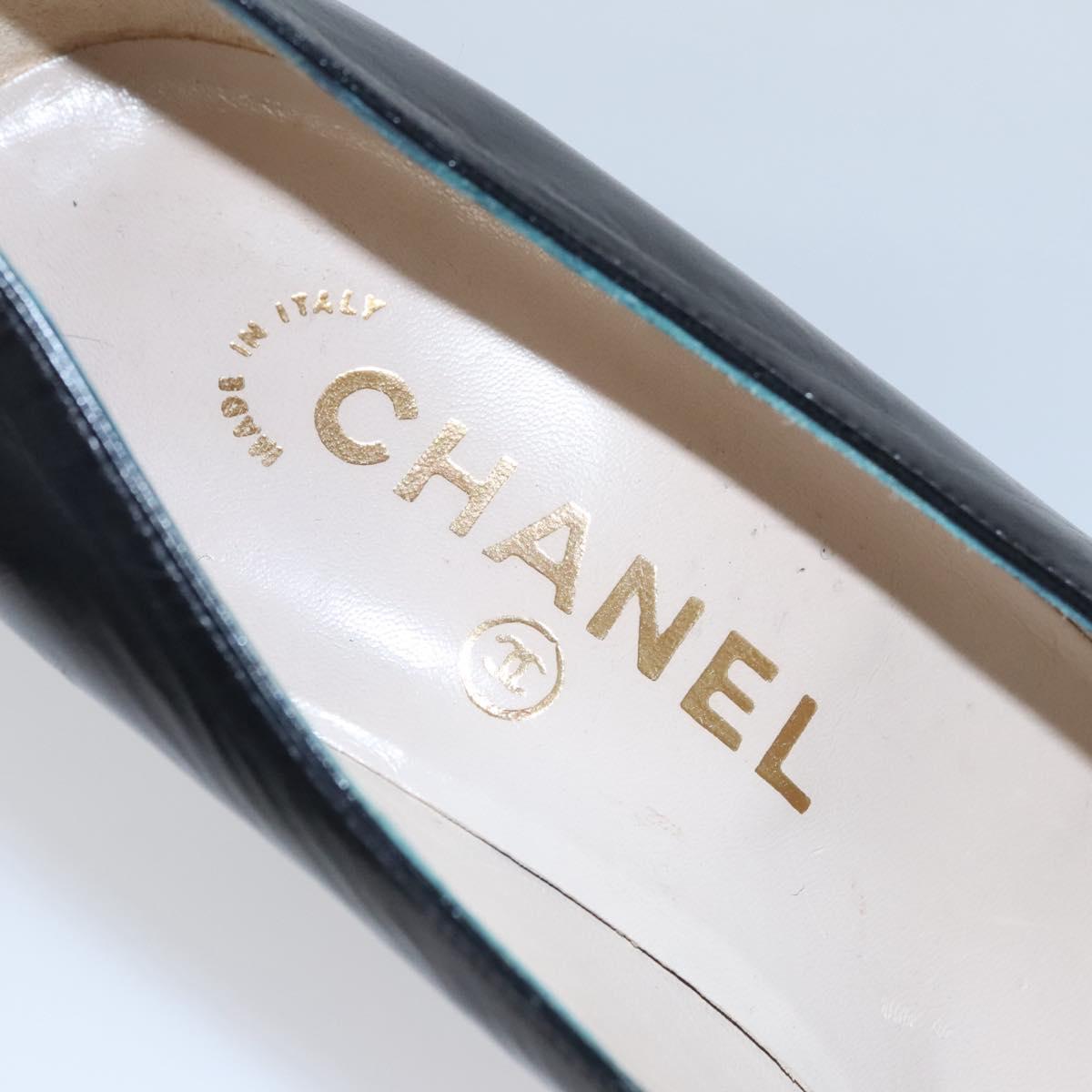 CHANEL COCO Mark Pumps shoes Leather 36 1/2 Black CC yk16951