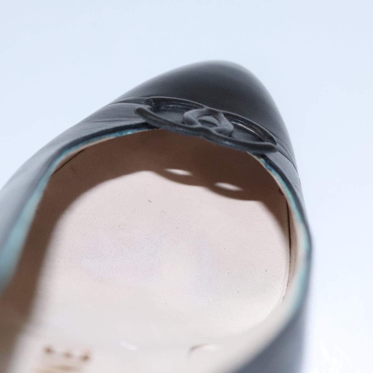 CHANEL COCO Mark Pumps shoes Leather 36 1/2 Black CC yk16951