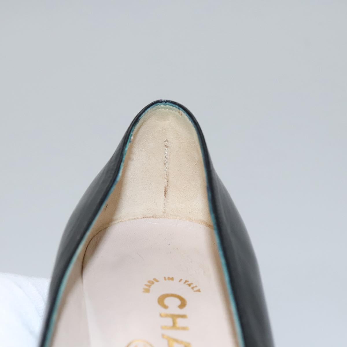 CHANEL COCO Mark Pumps shoes Leather 36 1/2 Black CC yk16951