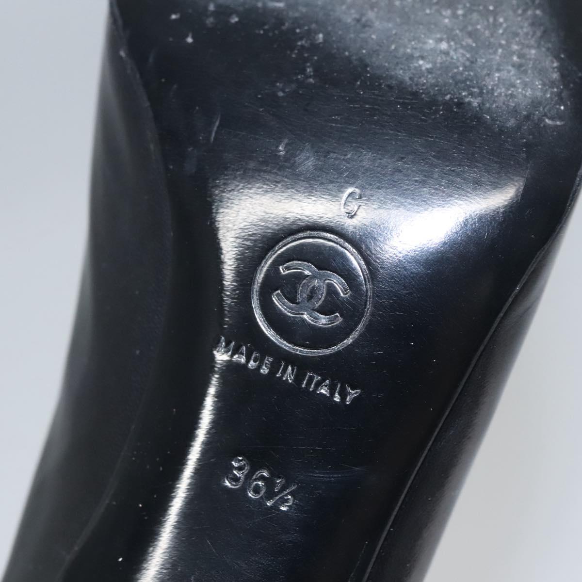 CHANEL COCO Mark Pumps shoes Leather 36 1/2 Black CC yk16951