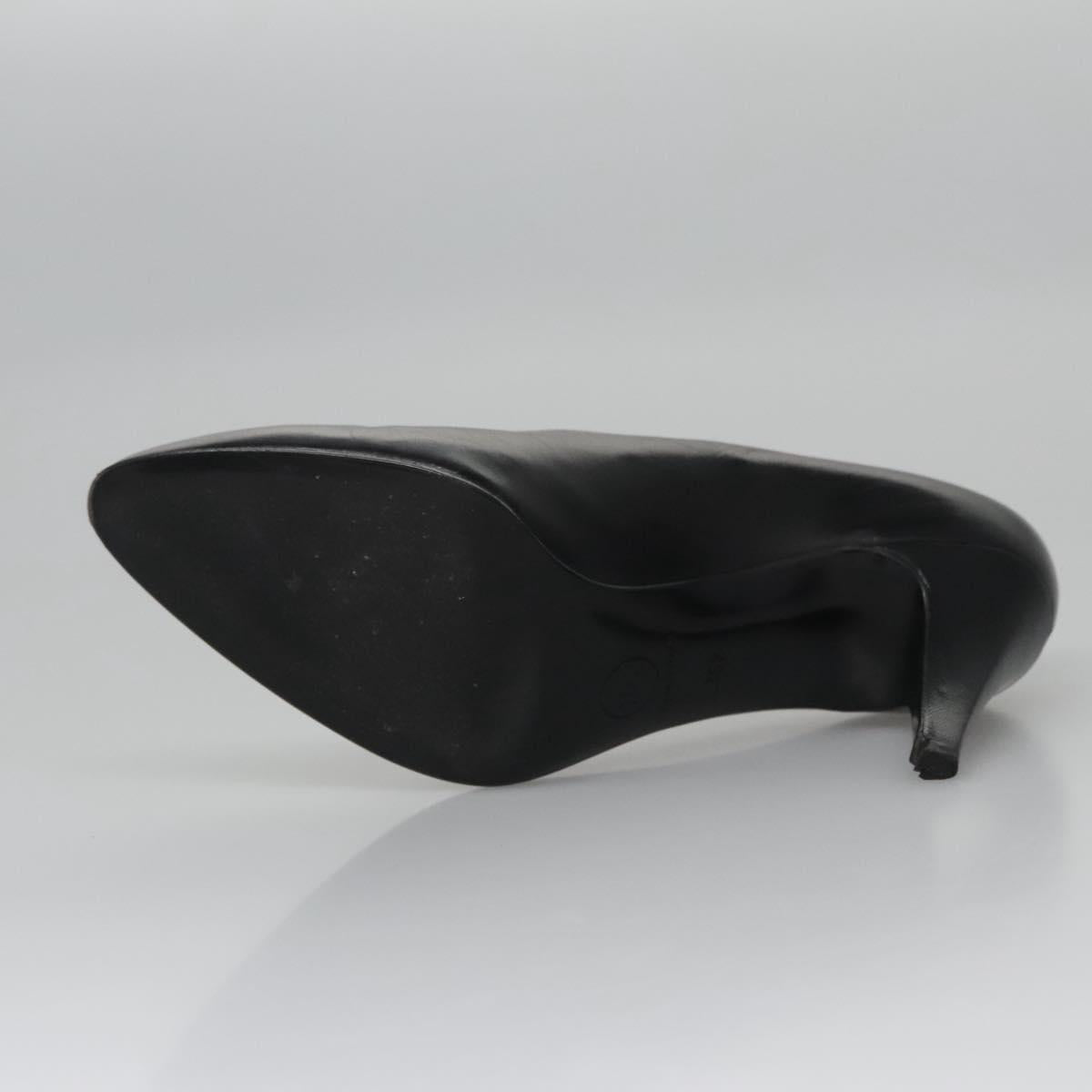 CHANEL COCO Mark Pumps shoes Leather 36 1/2 Black CC yk16951