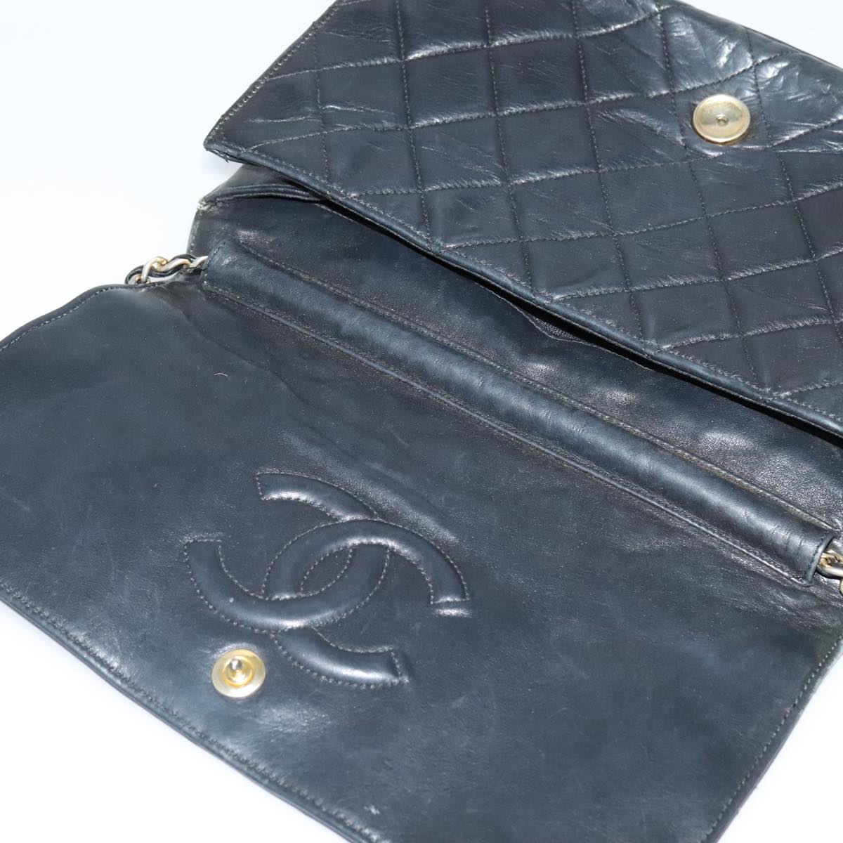 CHANEL Matelasse Chain Shoulder Bag Leather Black CC yk17057