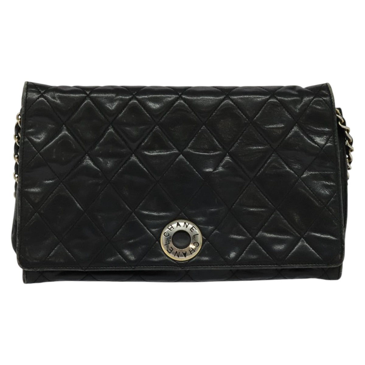 CHANEL Matelasse Chain Shoulder Bag Leather Black CC yk17057