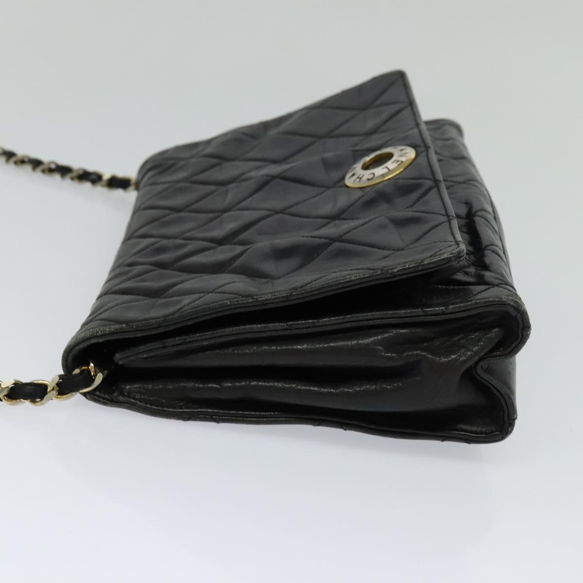 CHANEL Matelasse Chain Shoulder Bag Leather Black CC yk17057