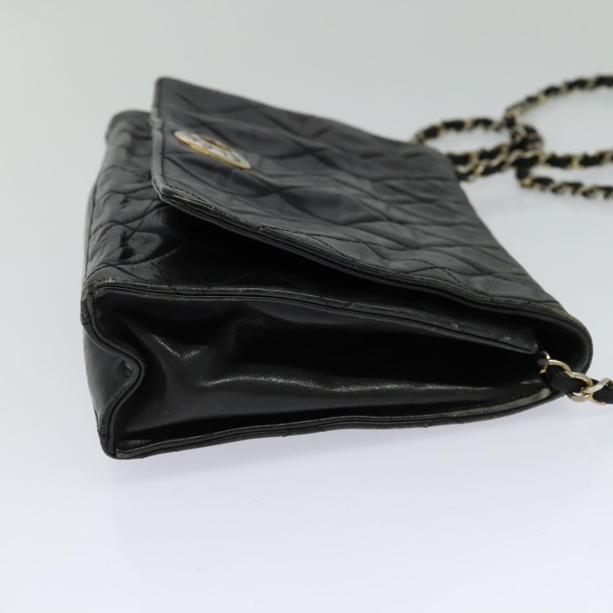 CHANEL Matelasse Chain Shoulder Bag Leather Black CC yk17057