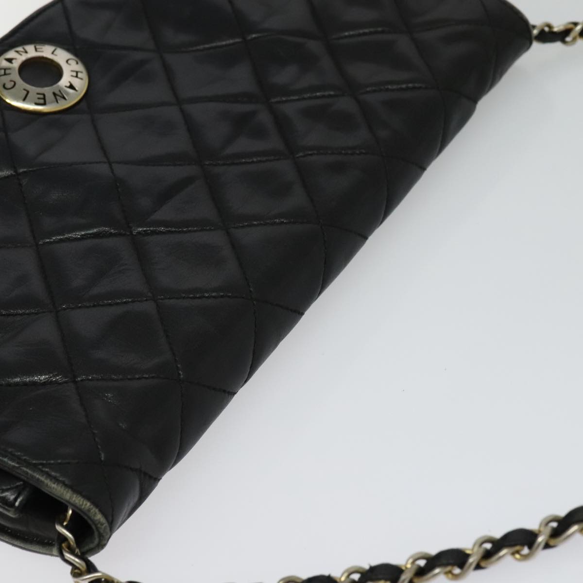 CHANEL Matelasse Chain Shoulder Bag Leather Black CC yk17057