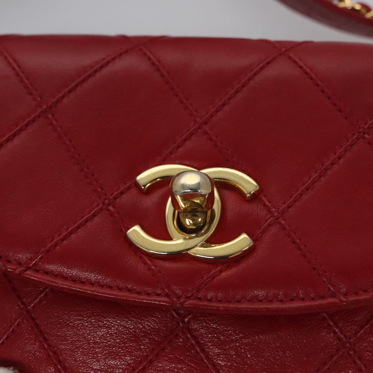 CHANEL Bicolore Chain Waist bag Leather Red Gold CC yk17115