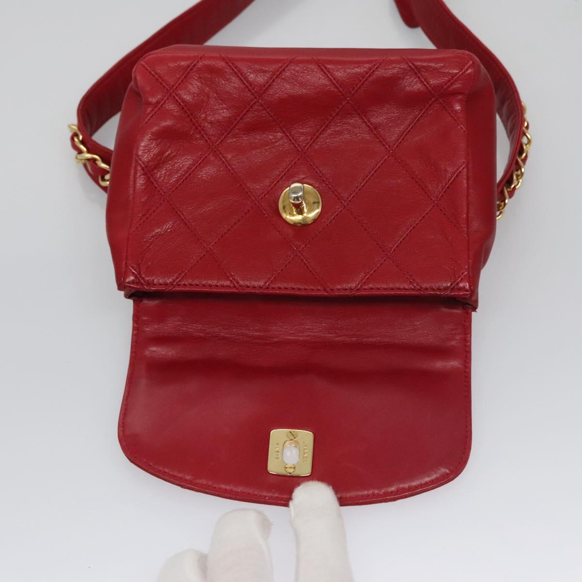 CHANEL Bicolore Chain Waist bag Leather Red Gold CC yk17115