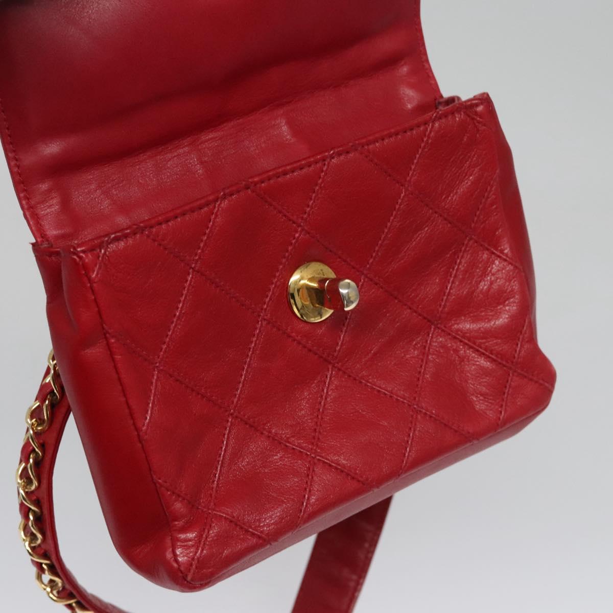 CHANEL Bicolore Chain Waist bag Leather Red Gold CC yk17115