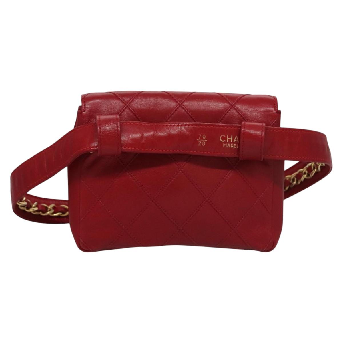 CHANEL Bicolore Chain Waist bag Leather Red Gold CC yk17115