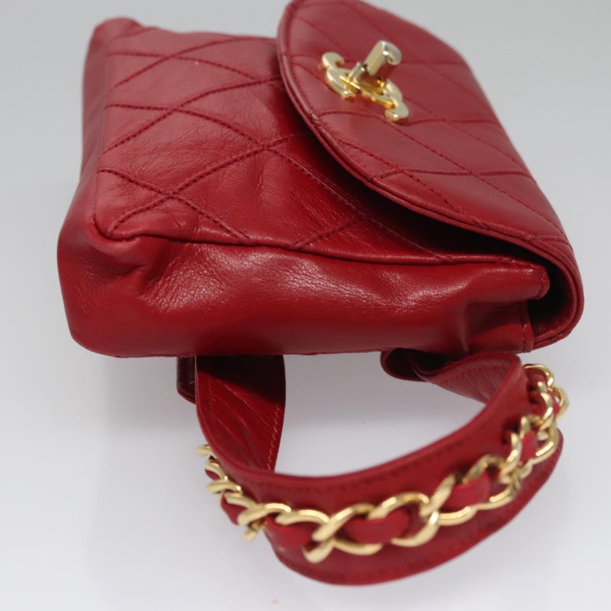 CHANEL Bicolore Chain Waist bag Leather Red Gold CC yk17115