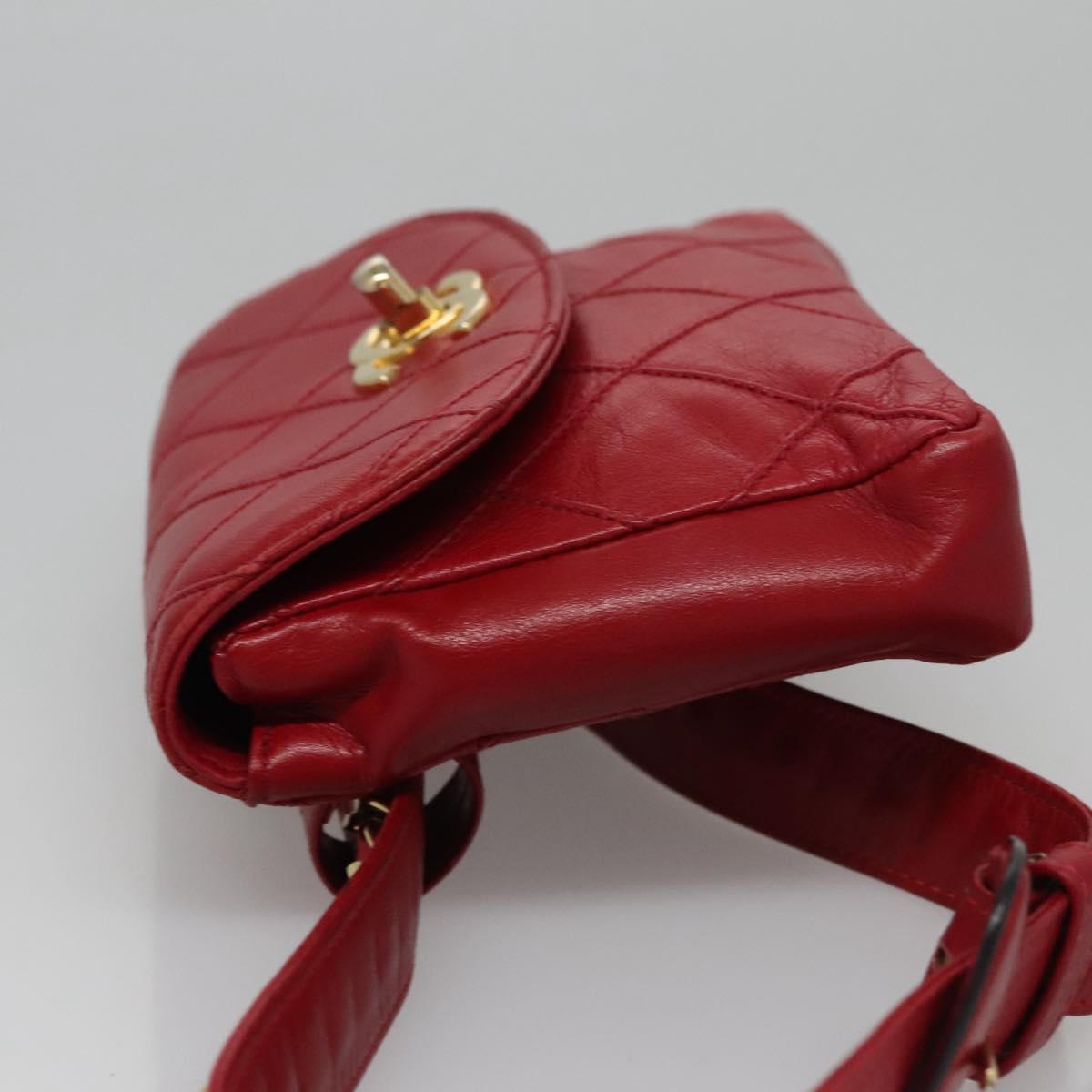 CHANEL Bicolore Chain Waist bag Leather Red Gold CC yk17115
