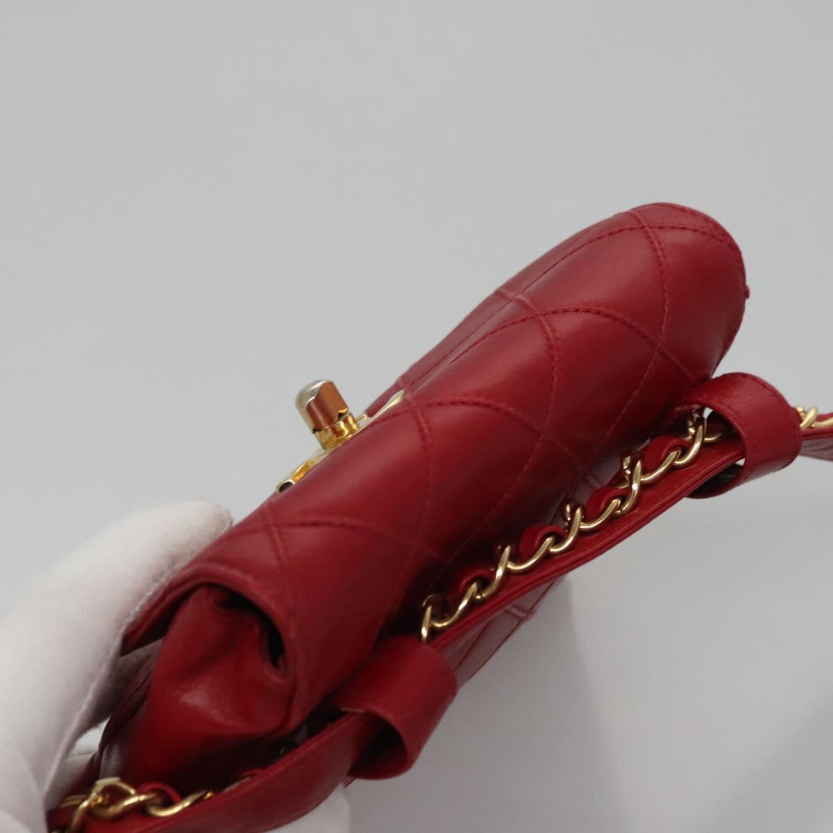 CHANEL Bicolore Chain Waist bag Leather Red Gold CC yk17115