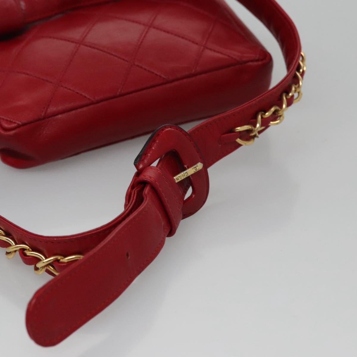 CHANEL Bicolore Chain Waist bag Leather Red Gold CC yk17115