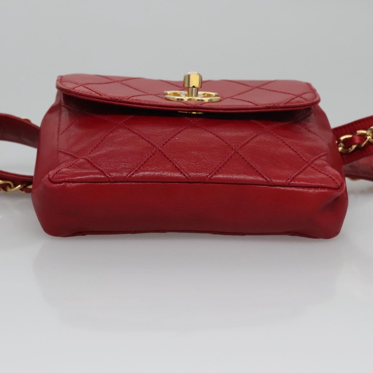 CHANEL Bicolore Chain Waist bag Leather Red Gold CC yk17115