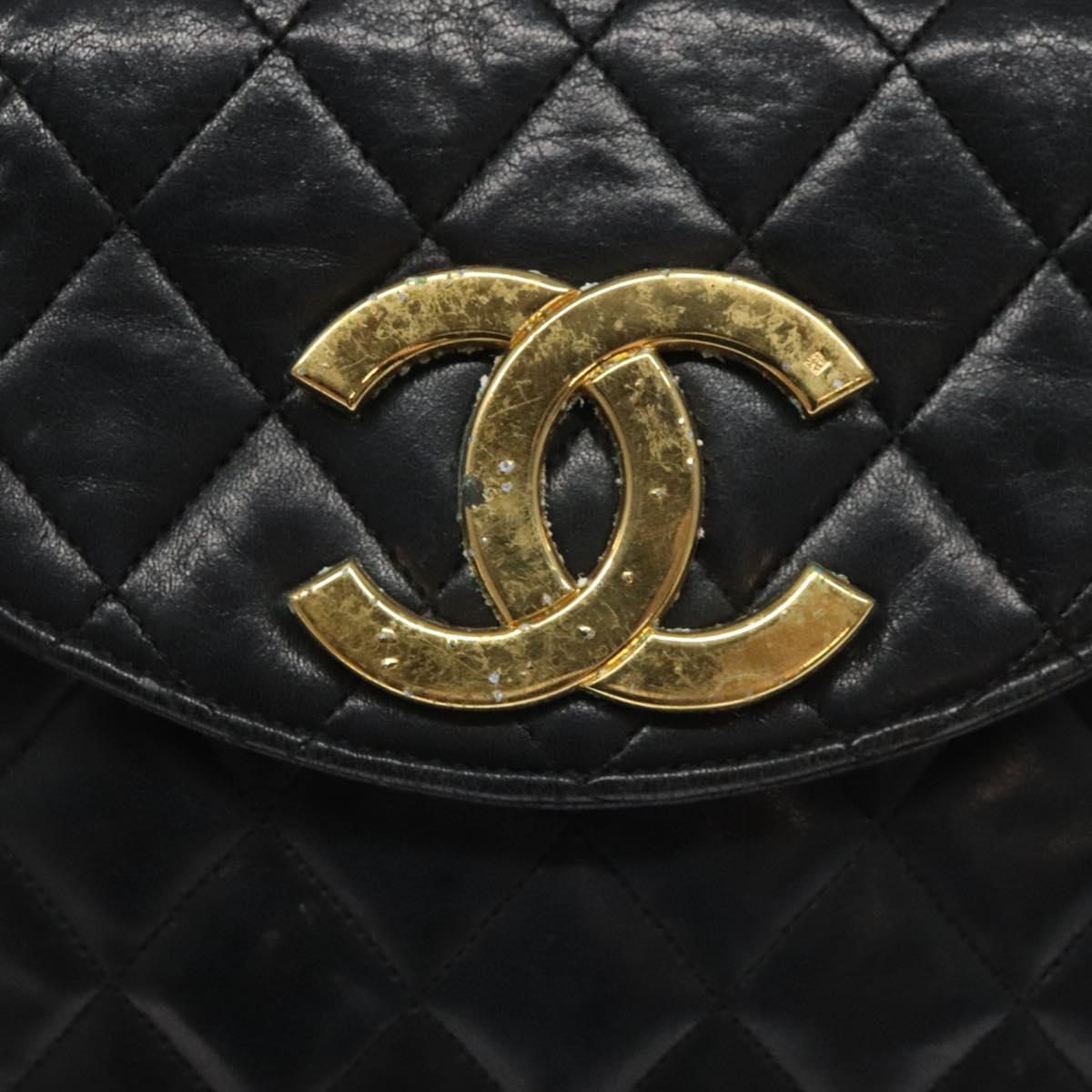 CHANEL Matelasse Big COCO Mark Chain Bag Lamb Skin Black Gold CC yk17144