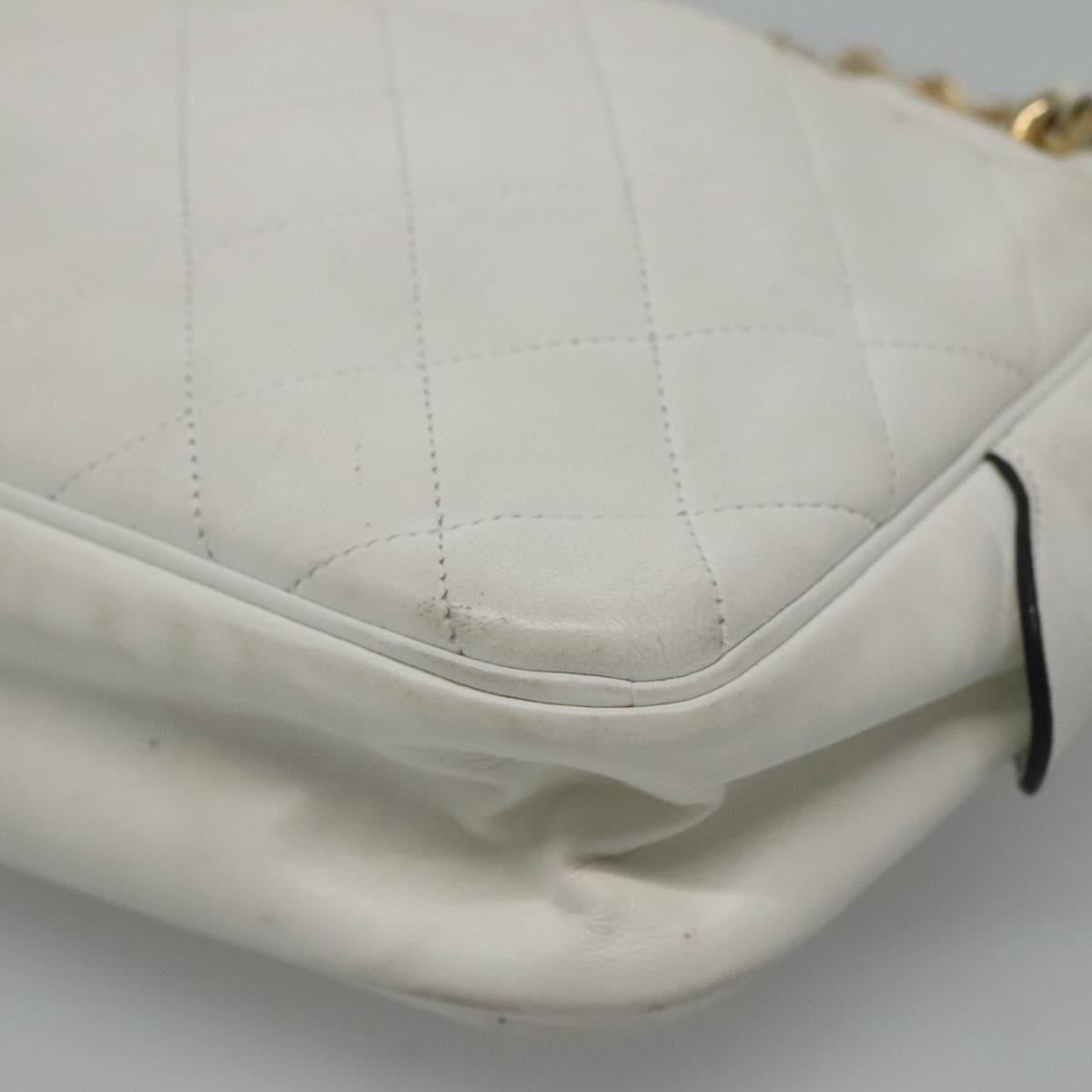 CHANEL Matelasse Chain Shoulder Bag Lamb Skin White Gold CC yk17150