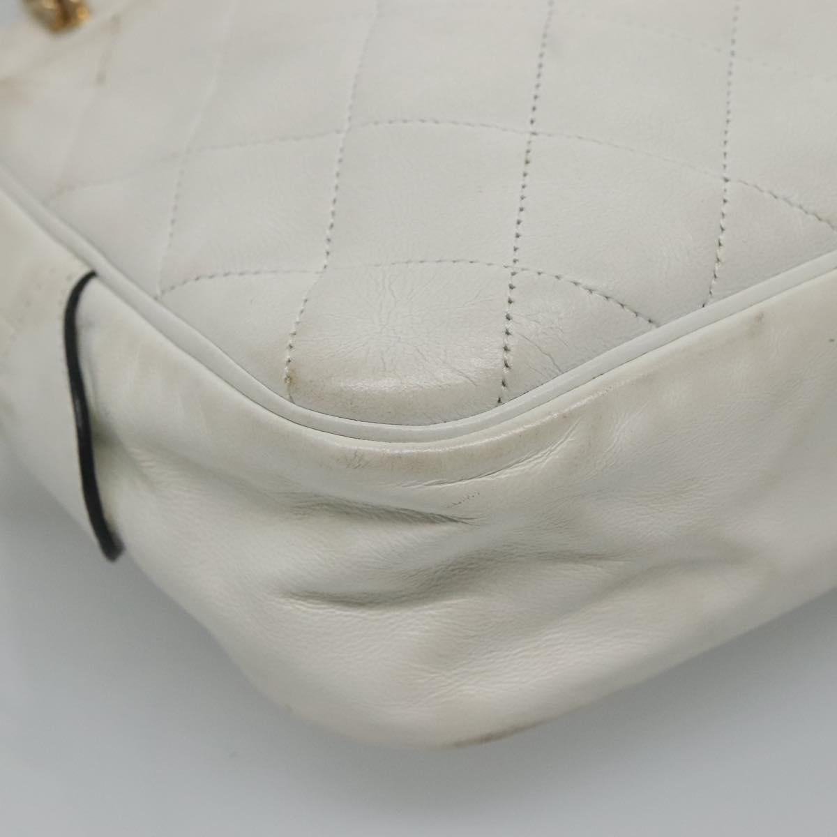 CHANEL Matelasse Chain Shoulder Bag Lamb Skin White Gold CC yk17150
